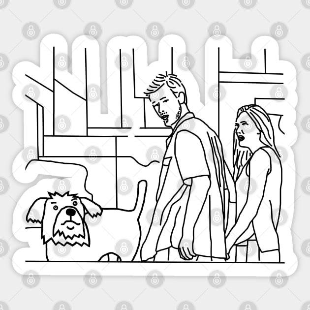 Cute Dog and Distracted Boyfriend Meme Line Drawing Sticker by ellenhenryart